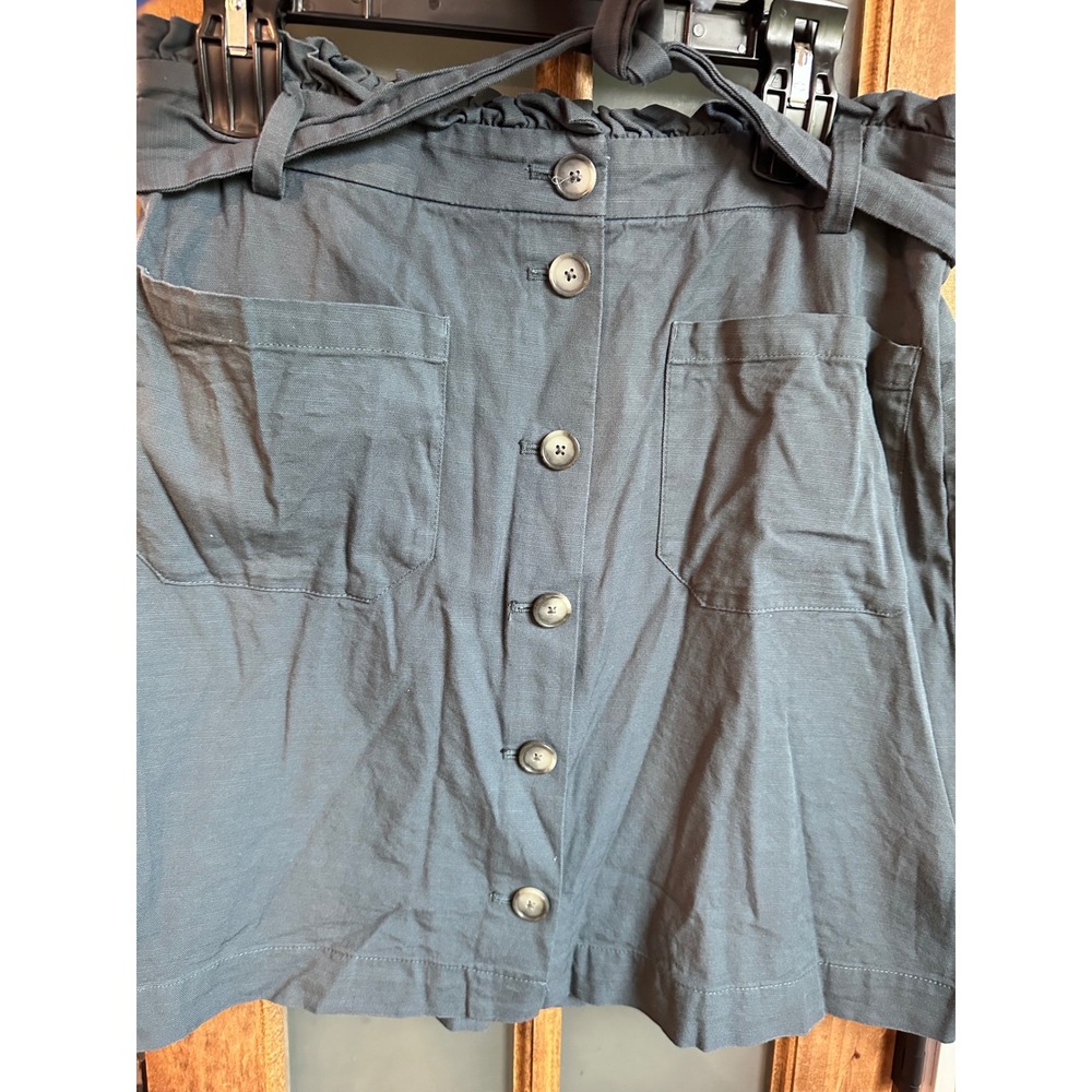 LOFT Button Front Skirt Women Blue Gray Paperbag Waist Mini Utility Trendy 10P - Picture 3 of 11